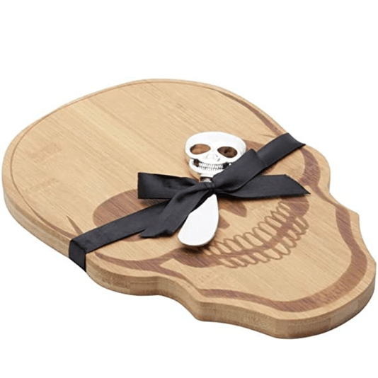 Conjunto Tábua Madeira E Espátula Zamac Caveira 
