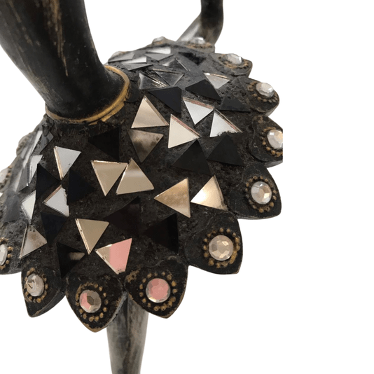 Decoração Escultura Bailarina De Resina Preta Com Espelhos