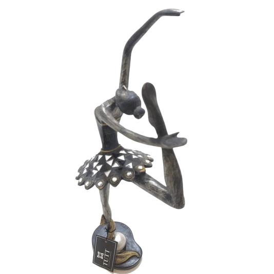 Decoração Escultura Bailarina De Resina Preta Com Espelhos