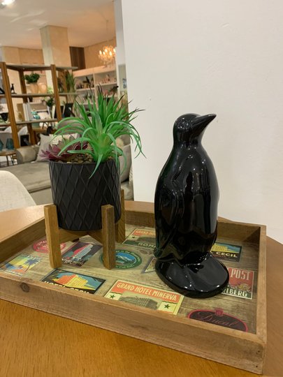 Decoração Pinguim De Cerâmica Preto