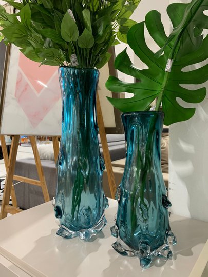 Decoração Vaso De Vidro Bluish Azul G 45,5Cm
