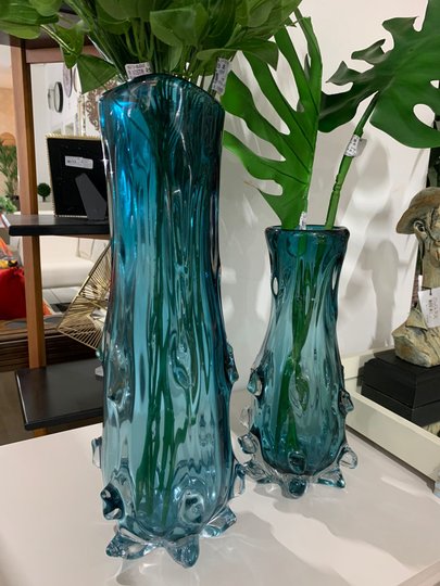 Decoração Vaso De Vidro Bluish Azul P 33Cm
