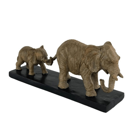 Elefante Decorativo De Resina Escultura Mãe E Filhote Seguindo