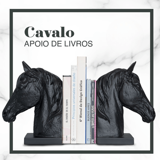 Escultura Aparador Cavalo De Livros Em Resina Preto
