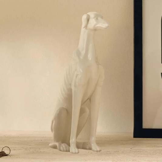 Escultura Decorativa Cachorro Em Cerâmica Branco