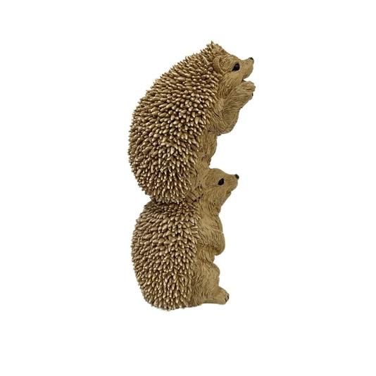 Escultura Decorativa Dupla de Ouriços Empilhados em Poliresina