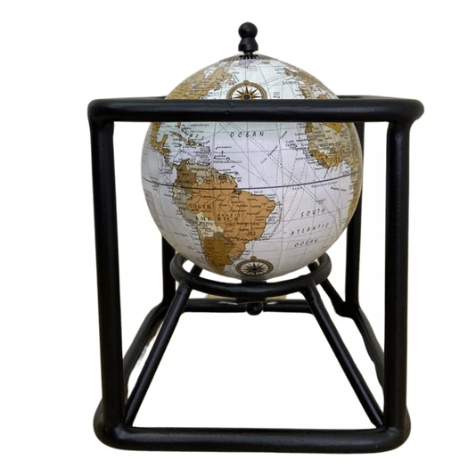 Escultura Decorativa Globo Giratório Com Suporte Metal 18cm