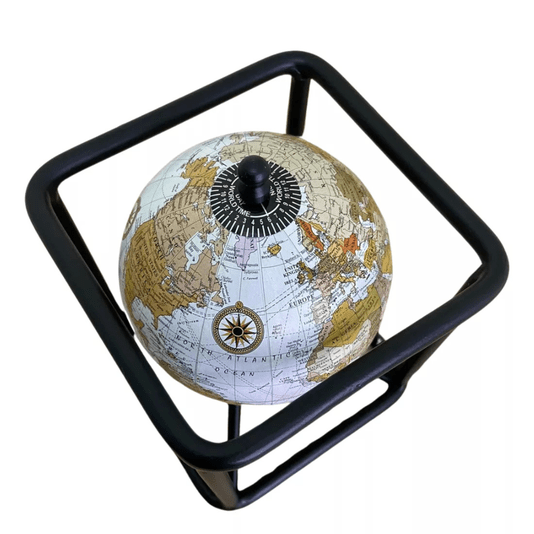 Escultura Decorativa Globo Giratório Com Suporte Metal 18cm