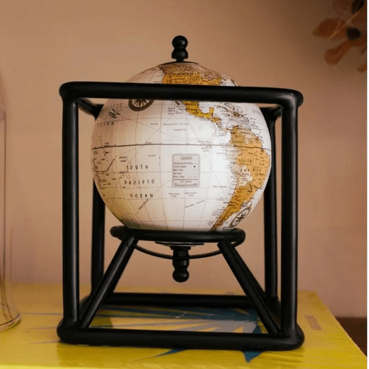 Escultura Decorativa Globo Giratório Com Suporte Metal 18cm