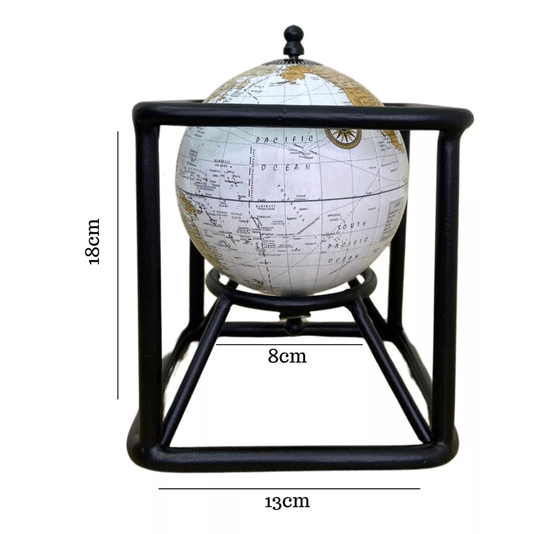 Escultura Decorativa Globo Giratório Com Suporte Metal 18cm