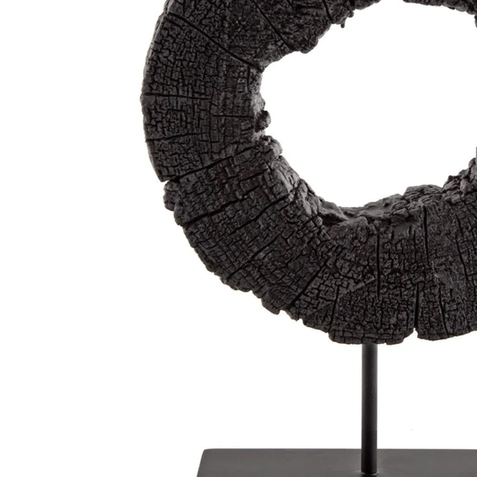Escultura Decorativa Tronco Círculo Em Poliresina Preto 
