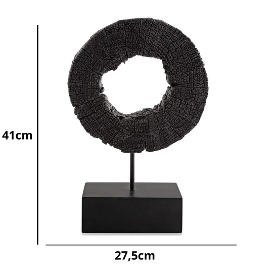 Escultura Decorativa Tronco Círculo Em Poliresina Preto 
