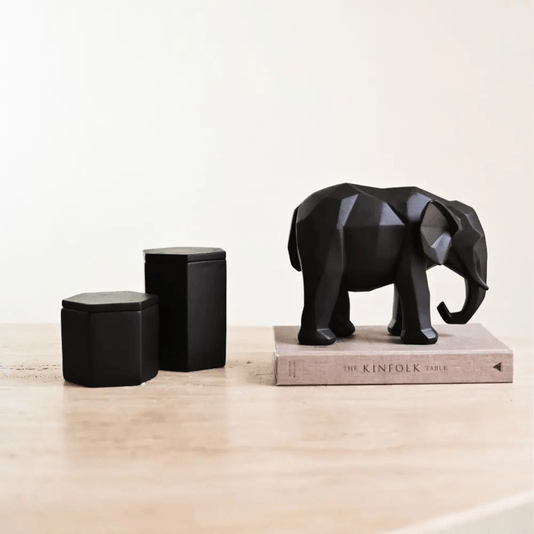 Escultura Elefante Geométrico Em Poliresina Preto G
