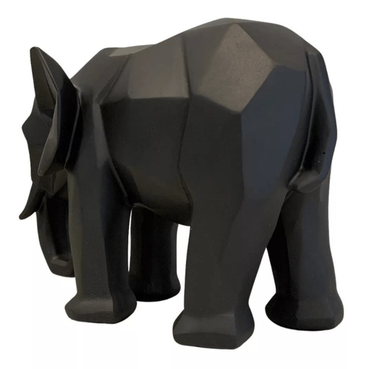 Escultura Elefante Geométrico Em Poliresina Preto G