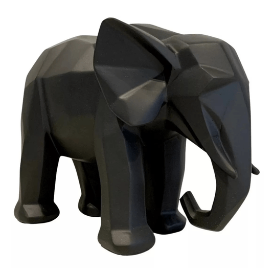 Escultura Elefante Geométrico Em Poliresina Preto G