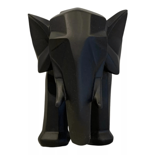 Escultura Elefante Geométrico Em Poliresina Preto G