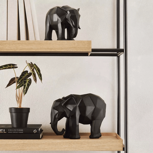 Escultura Elefante Geométrico Em Poliresina Preto G