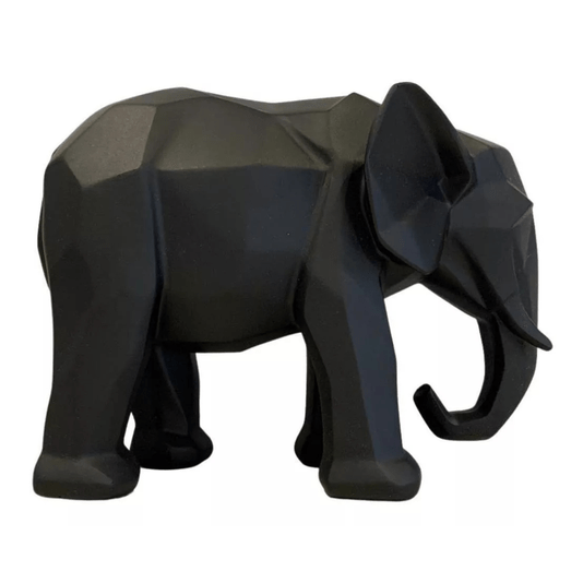 Escultura Elefante Geométrico Em Poliresina Preto G