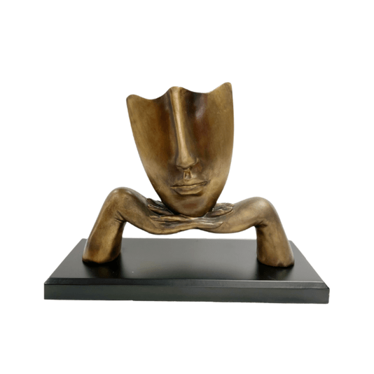 Escultura Rosto Decorativo Em Resina Cobre e Marrom