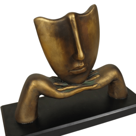 Escultura Rosto Decorativo Em Resina Cobre e Marrom