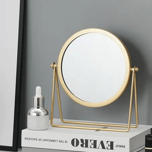 Espelho Decorativo Em Metal Dourado Com Base