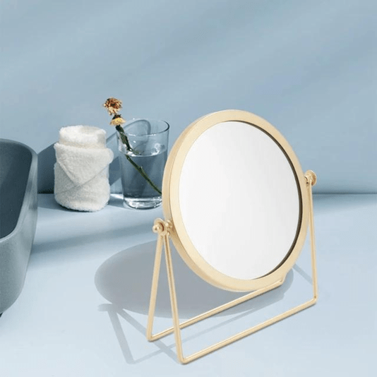 Espelho Decorativo Em Metal Dourado Com Base