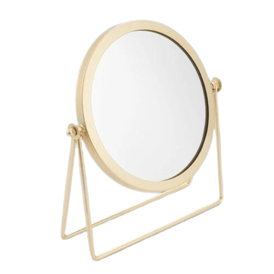 Espelho Decorativo Em Metal Dourado Com Base