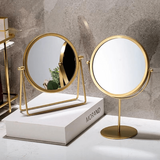 Espelho Decorativo Em Metal Dourado Com Base