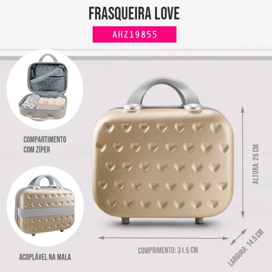 Frasqueira Necessaire De Viagem Em ABS Dourada Love
