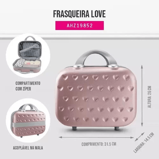 Frasqueira Necessaire De Viagem Em ABS Rose Love