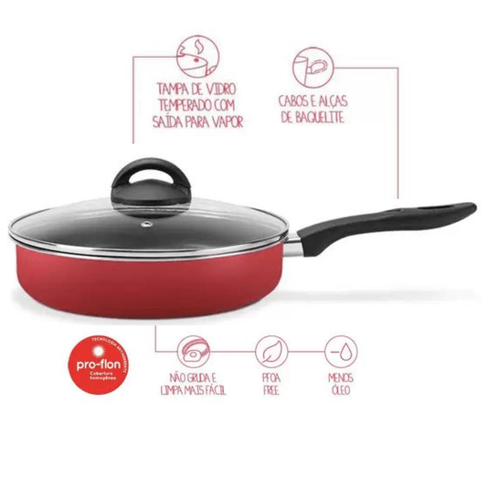 Frigideira Chilli  Alta Com Tampa Brinox Antiaderente 24cm
