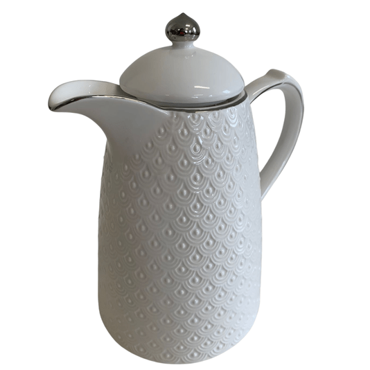 Garrafa Térmica De Porcelana Branca Com Detalhes Prata 700ml