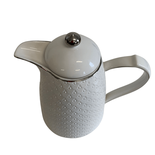 Garrafa Térmica De Porcelana Branca Com Detalhes Prata 700ml