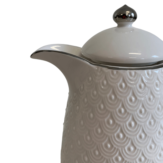 Garrafa Térmica De Porcelana Branca Com Detalhes Prata 700ml