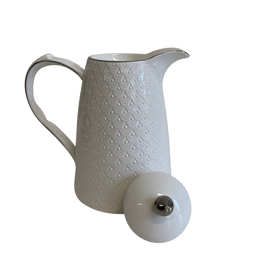 Garrafa Térmica De Porcelana Branca Com Detalhes Prata 700ml