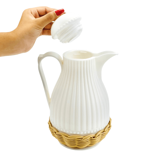Garrafa Térmica Branca Pérola E Rattan 1 Litro