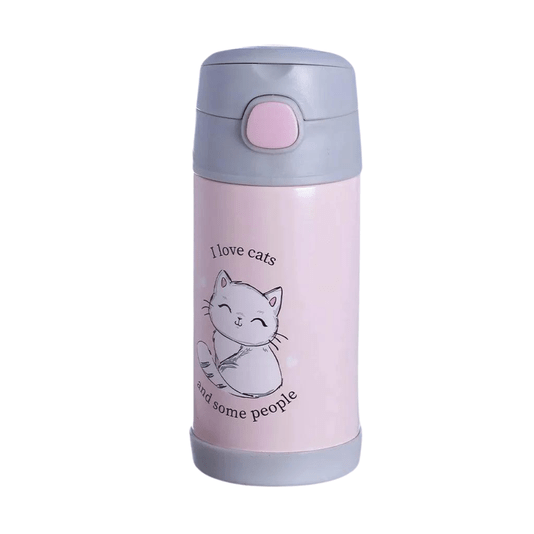 Garrafa Térmica Infantil Click Com Canudo I Love Cats 300ml