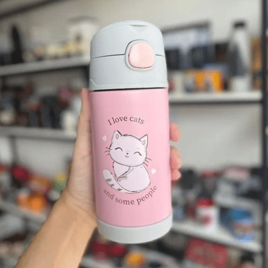 Garrafa Térmica Infantil Click Com Canudo I Love Cats 300ml