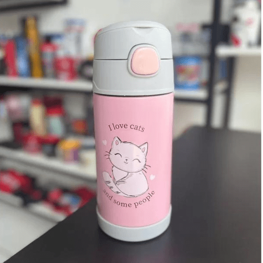 Garrafa Térmica Infantil Click Com Canudo I Love Cats 300ml