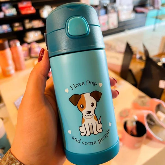 Garrafa Térmica Infantil Click Com Canudo I Love Dogs 300ml
