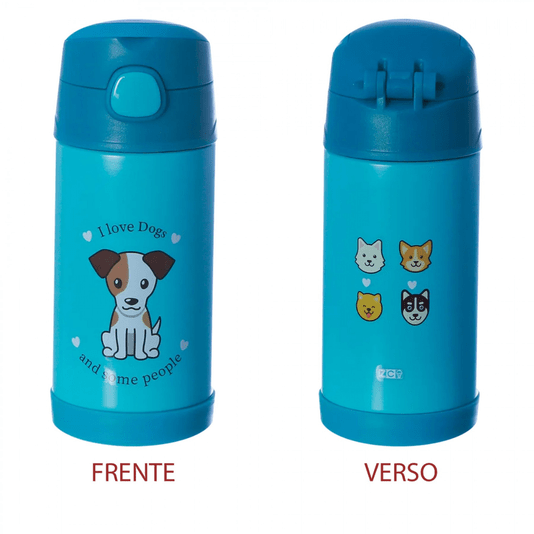 Garrafa Térmica Infantil Click Com Canudo I Love Dogs 300ml