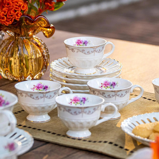 Jogo 12 Peças Para Café Em Porcelana New Bone China 80ml