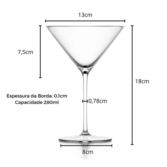 Jogo Com 6 Taças Cristal Gatro Para Martini 280ml