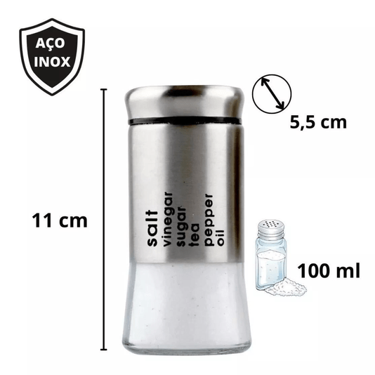 Jogo De 2 Porta Condimentos Cylinder Em Aço Inox 100ml