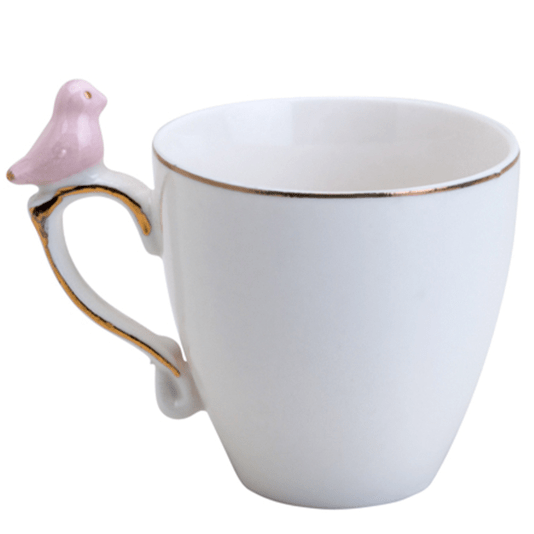 Jogo 6 Xícaras De Café Com Pires Porcelana Birds Plate Colorido 90ml