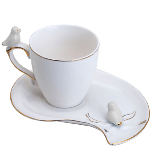 Jogo 6 Xícaras De Café Com Pires Porcelana Birds Plate Colorido 90ml