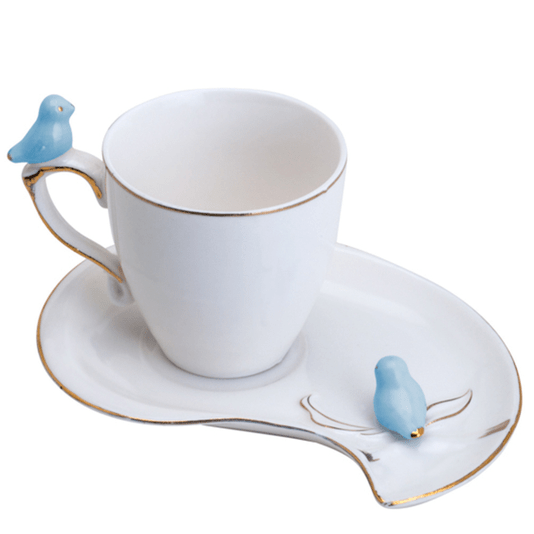 Jogo 6 Xícaras De Café Com Pires Porcelana Birds Plate Colorido 90ml