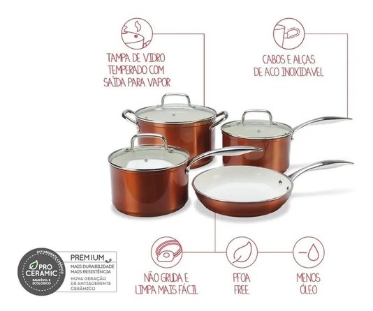 Jogo de Panelas 4 Peças Ceramic Life Unique com indução Brinox Caramelo
