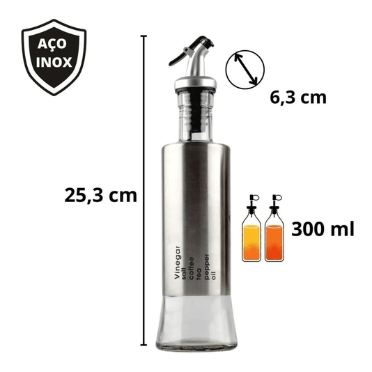 Jogo Galheteiros Cylinder Com 2 Peças Em Aço Inox 300ml