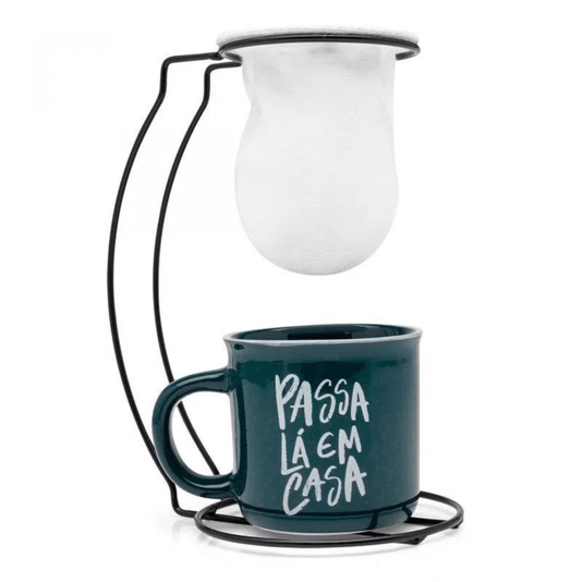 Kit Caneca Com Coador De Pano Passa Lá Em Casa